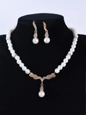 White Pearl Rhinestone Charms Jewellery Set (3 pcs)